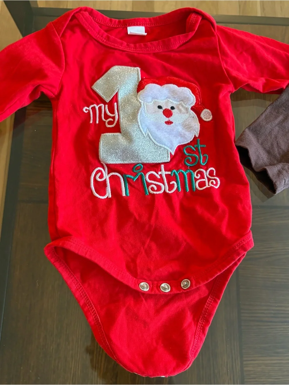 Red Santa Christmas Baby Onesie & Brown Graphic Long-Sleeve Onesie - 2 Pack